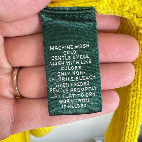 Lauren Ralph Lauren Cotton Blend Bright Yellow Collared Waffle Knit Sweater Sz M - Picture 5 of 5